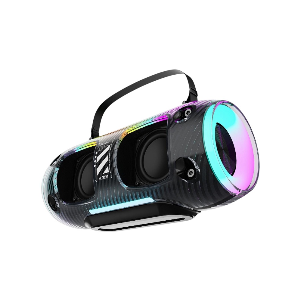 موكسوم مضخم صوت كاريوكي لاسلكي بقوة 30 وات مع إضاءة RGB وميكروفون موديل MX-SK80 - أسود