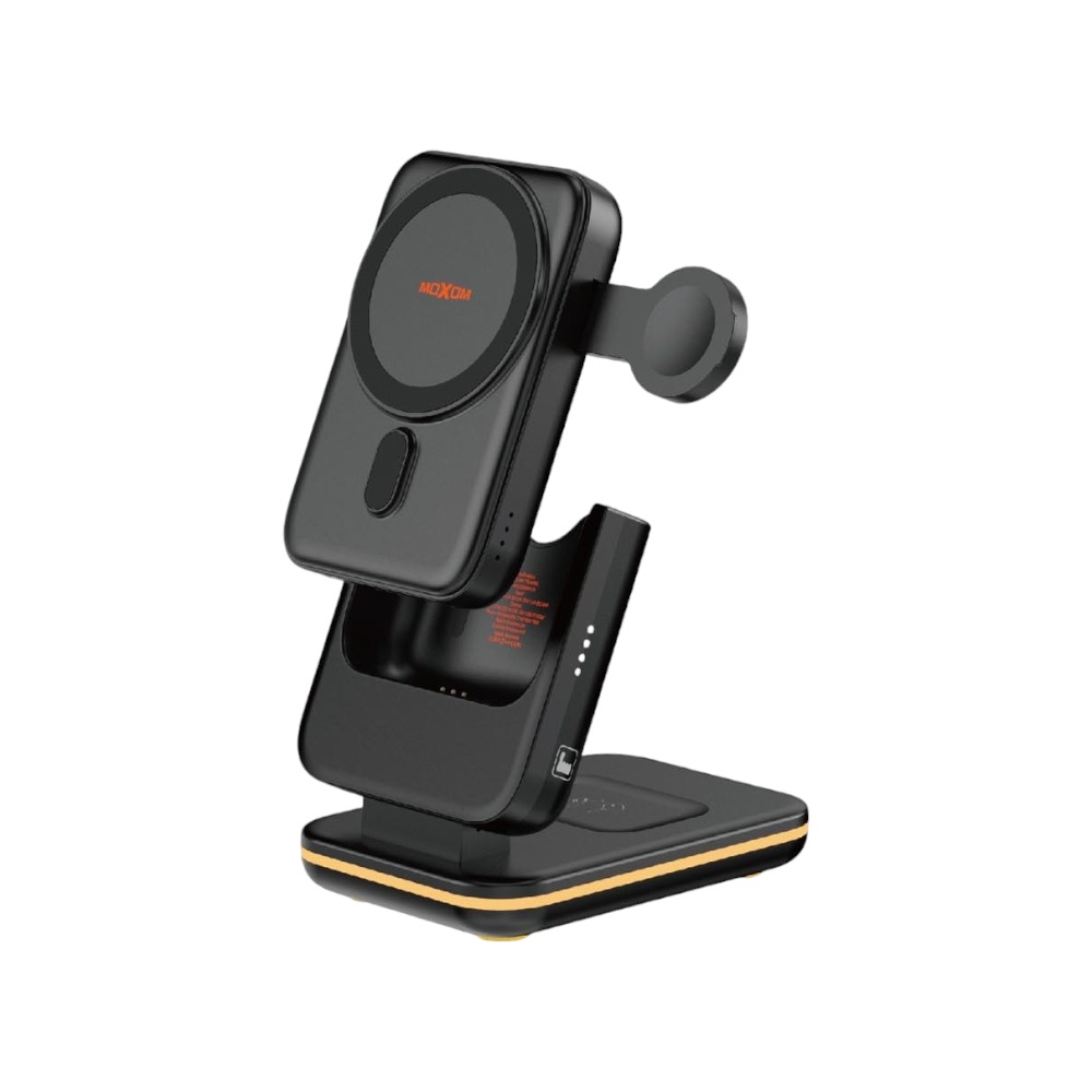 موكسوم باور بنك لاسلكي 3 في 1 بقوة 5000 امبير مع حامل قابل للطي موديل MX-PB143 - أسود