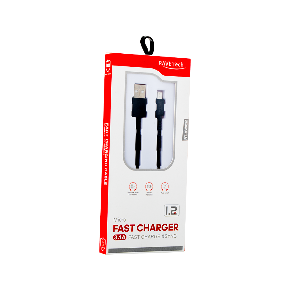راف تيك توصيلة شحن سريع ميكرو 3.1 بطول 1.2 متر- أسود