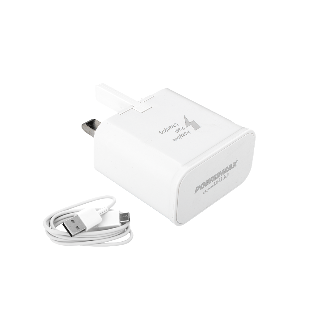 باور ماكس راس شاحن جداري مع توصيلة مايكرو موديل MX24 - أبيض