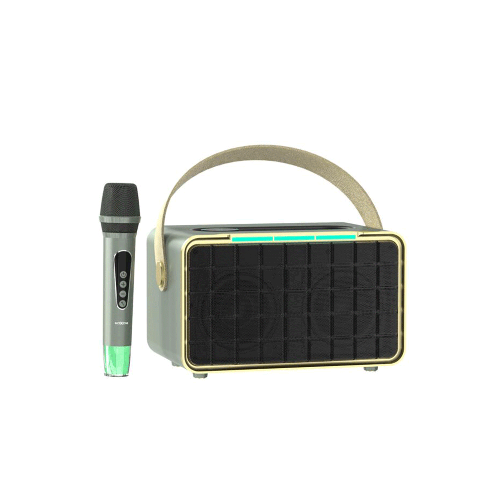 موكسوم امبلي فاير مكبر صوت مع مايك لاسلكي و إضاءة RGB تفاعلية وحزام تعليق جلد موديل MX-SK77 - رمادي 