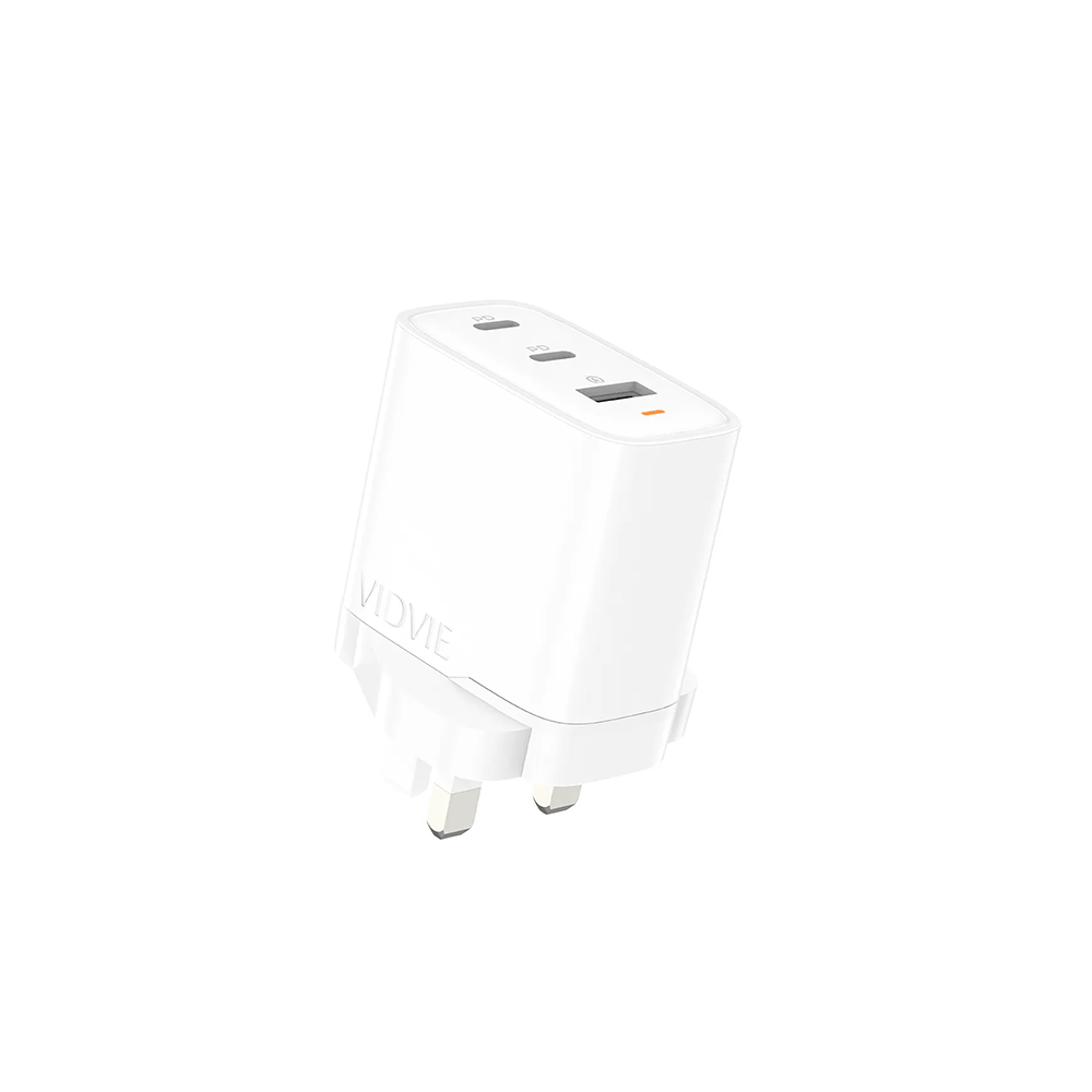 فيدفي شاحن جداري سريع بمنفذين تايب سي ومنفذ يو اس بي بتقنية PD موديل PLB166 - أبيض