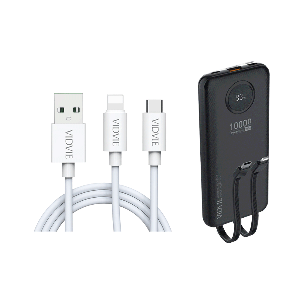  فيدفي كابل شحن ونقل بيانات 2 في 1 موديل CB471 + باور بانك 2 في 1 مع كابلات شحن مزدوجة موديل PB7017 