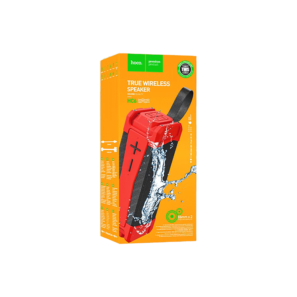 هوكو مكبر صوت لاسلكي حقيقي موديل HC6 - أحمر