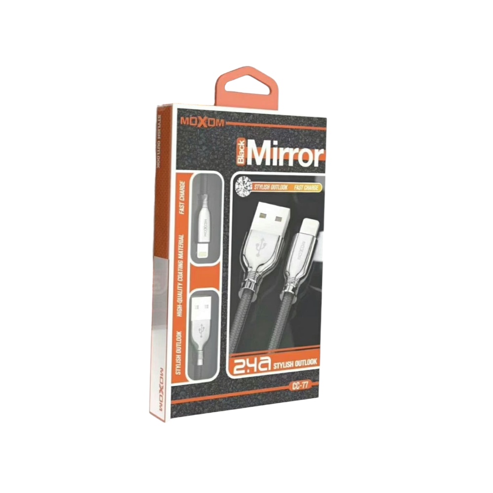  موكسوم وصلة شحن و نقل بيانات لايتينج قماشية قوة 2.4 أمبير طول 1 متر موديل  CC-77 - أسود