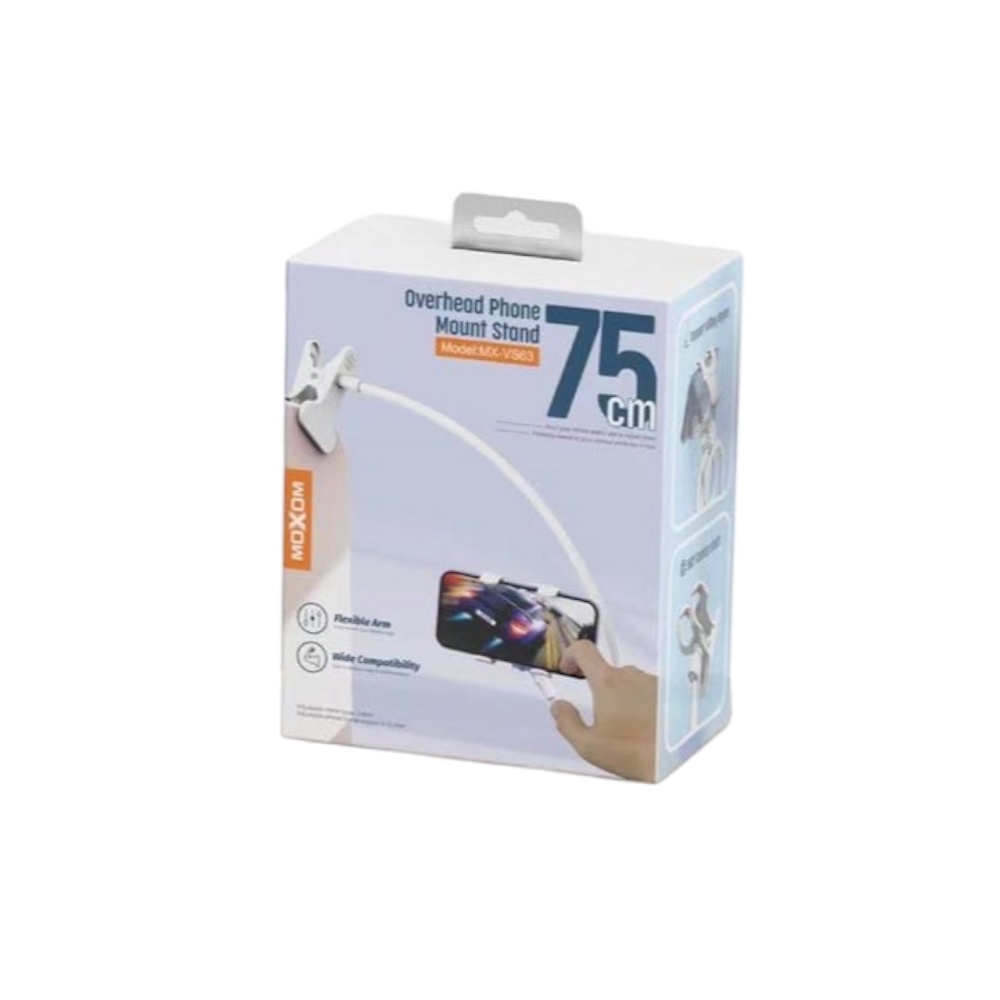  موكسوم حامل جوال بعمود منحني قابل للتعديل طول 75سم موديل VS63 - أبيض 