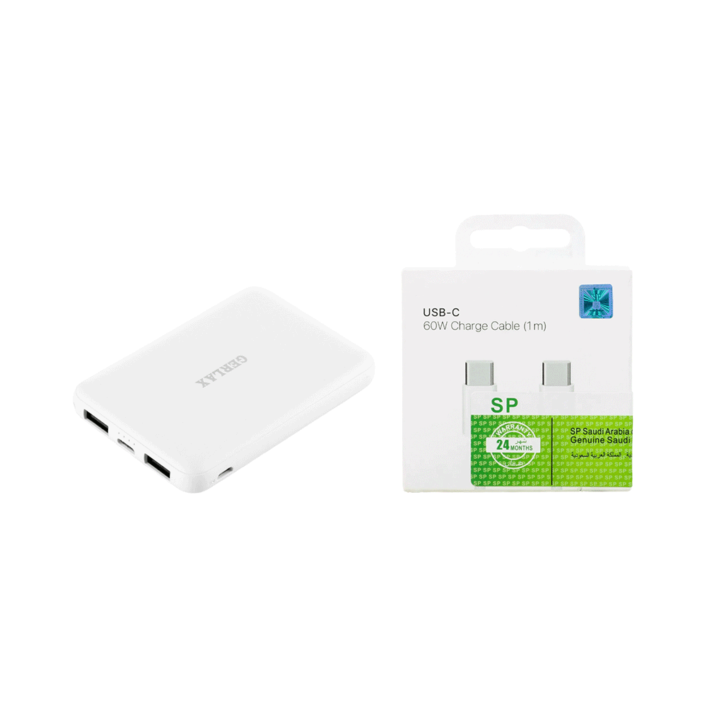 جيرلاكس ميني باور بانك قوة 5000 مللي أمبير موديل P8F + كابل شحن و نقل بيانات تايب سي سريع قوة 60 وات 