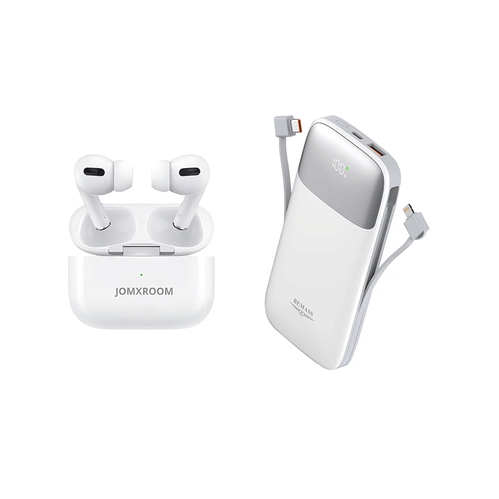 بيماس باور بانك بتقنية QC3.0 سعة 10000 مللي امبير وقوة 20 وات + جومكسروم سماعة بلوتوث لاسلكية موديل JM-03S 