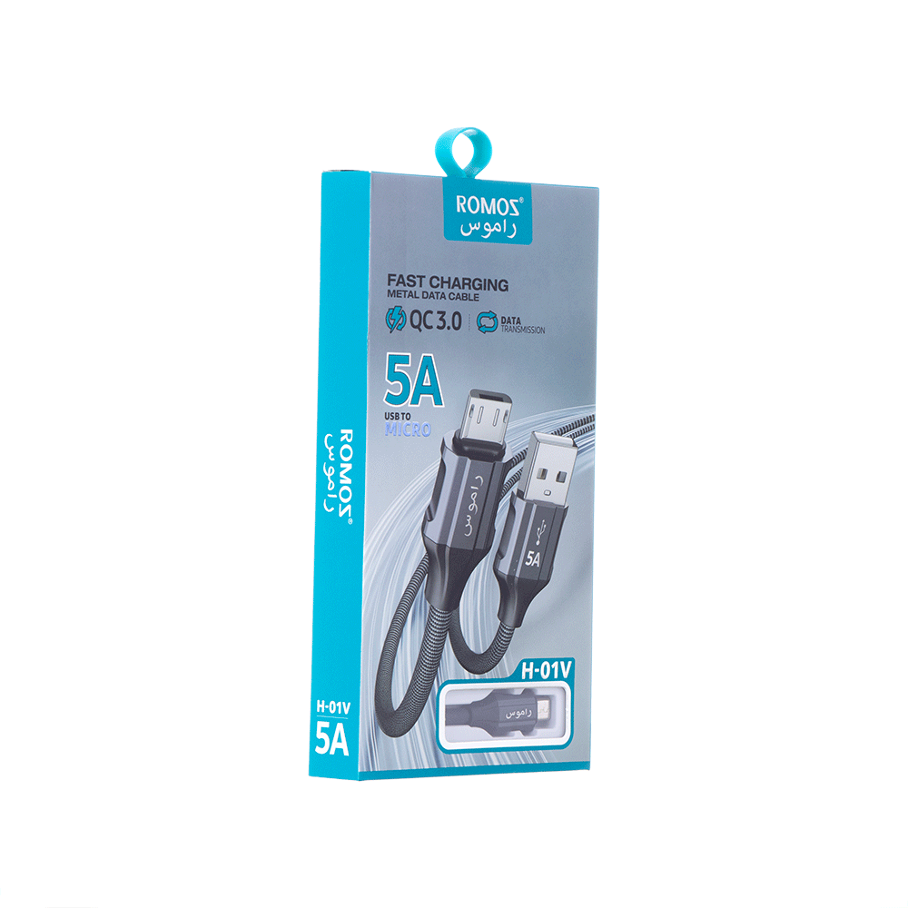 راموس كابل بيانات وشحن مايكرو بطول 1 متر موديل H-01V - رمادي