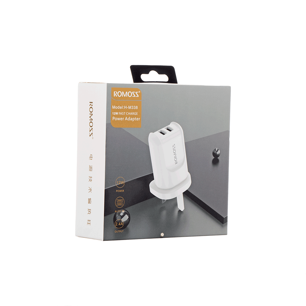 راموس شاحن جداري سريع 12 واط بمنفذين موديل H-M338 - أبيض