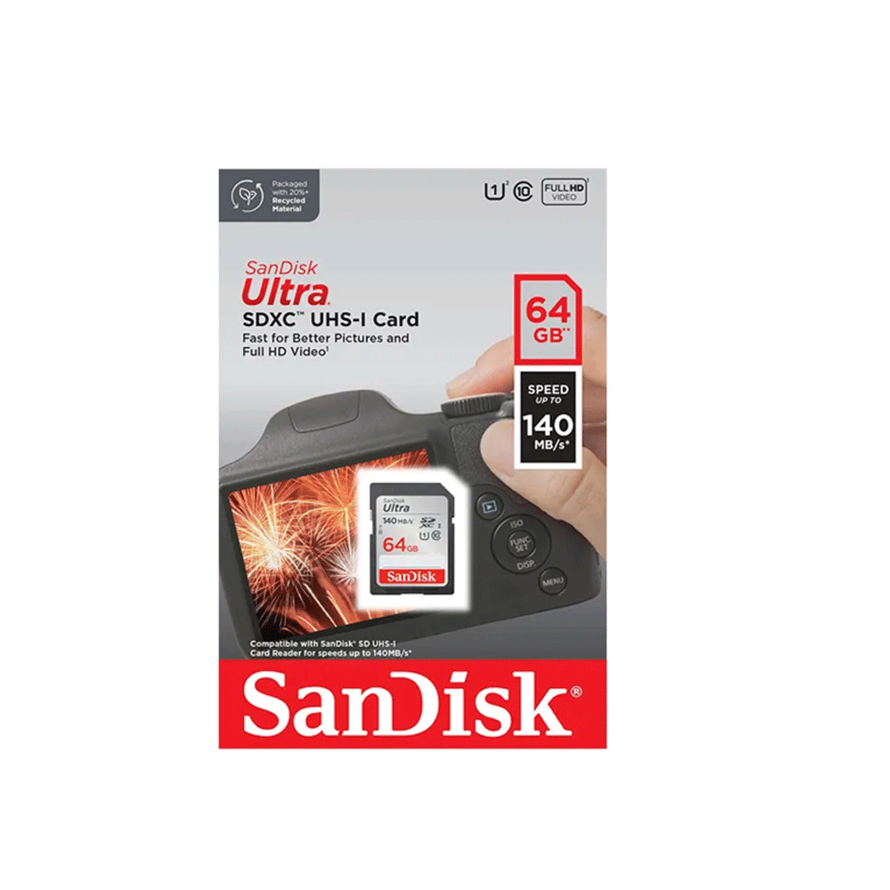 سانديسك بطاقة ذاكرة كاميرا 64 جيجا  تصل إلى 140 ميجابايت/ثانية
