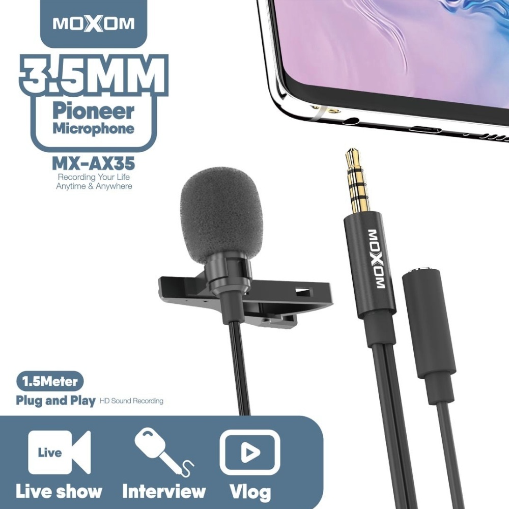 موكسوم مايك سلكي منفذ 3.5mm مع منفذ للسماعة موديل MX-AX35 - أسود