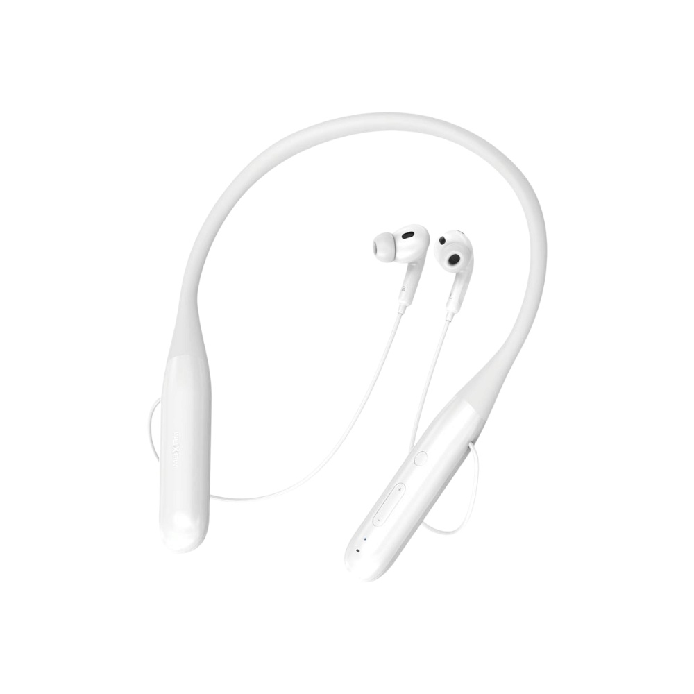 موكسوم سماعات بلوتوث رياضية حول الرقبة بتصميم ابل مع رؤوس مغناطيسية وميكروفون موديل WL73 - أبيض