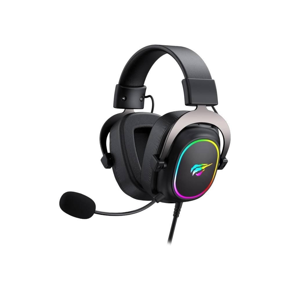هافيت سماعة رأس للألعاب بصوت محيطي افتراضي RGB وميكروفون قابل للتوصيل موديلH2002P - أسود