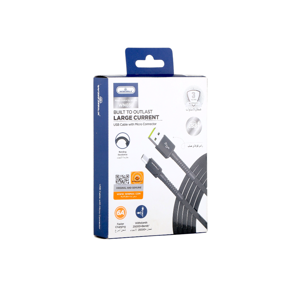 وينماكس كابل شحن يو اس بي  ميكرو بقوة 6 امبير وطول 1 متر موديل WN030