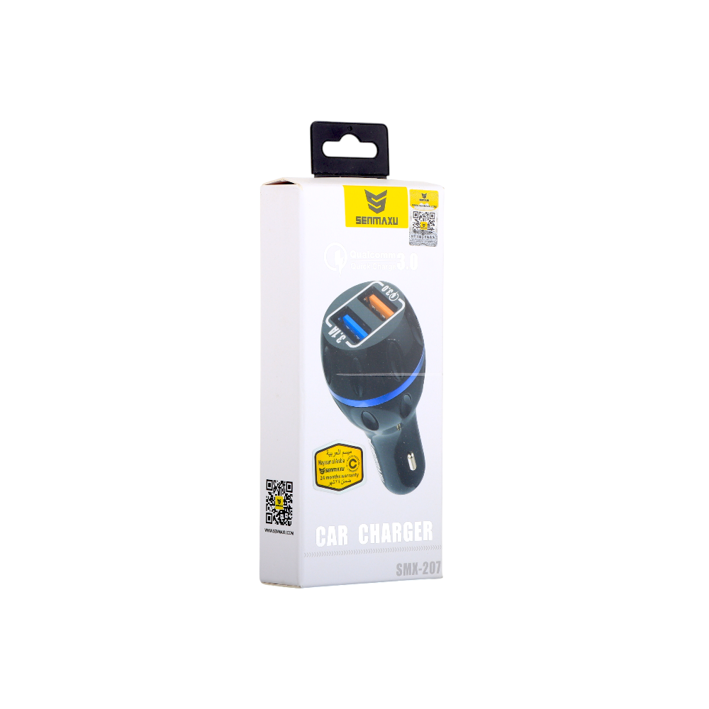 سينماكسو شاحن سيارة بمنفذين يو اس بي يدعم اندرويد و ايفون موديل SMX-207