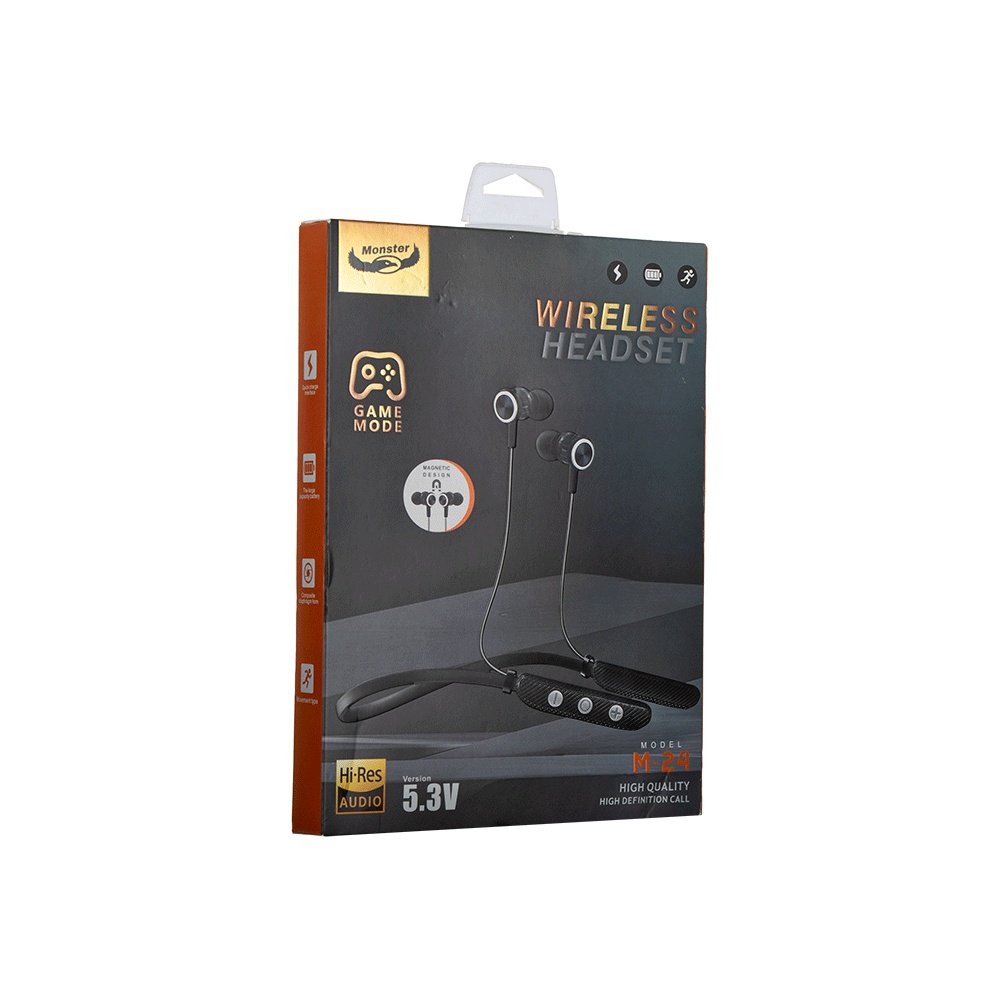 مونيستر سماعة حول الرقبة لاسلكية بتقنية البلوتوث وسعة بطارية 250 مللي أمبير- موديل M-24