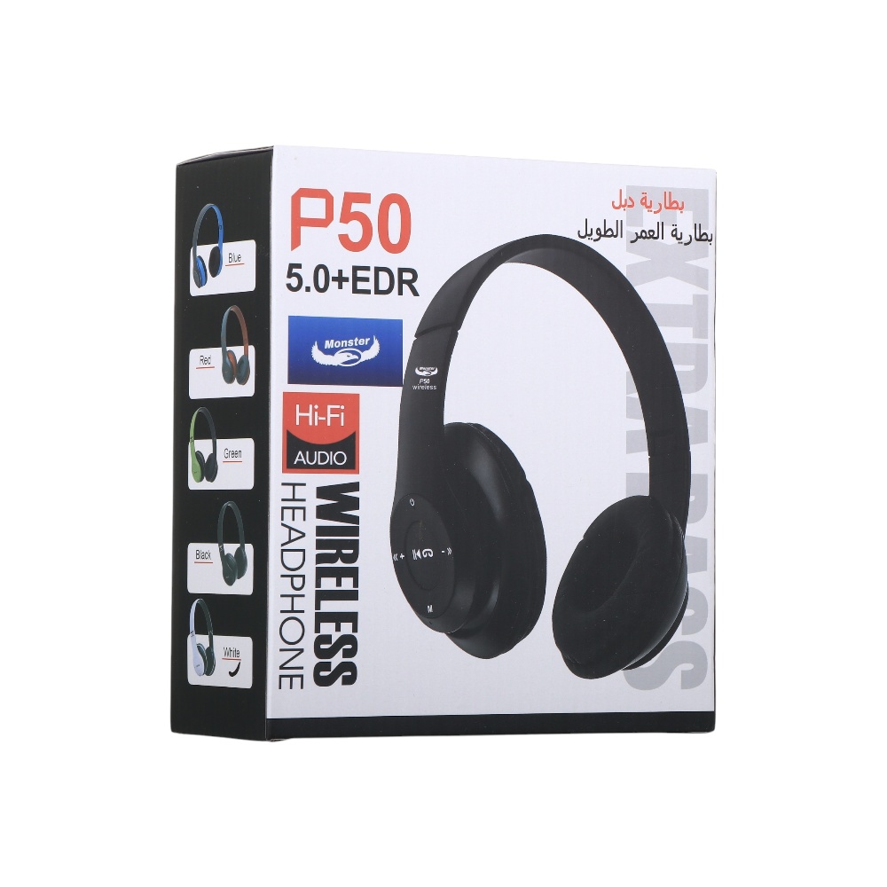 مونيستر سماعة رأس لاسلكية بتقنية بلوتوث وجهد 5 فولت - موديل P50