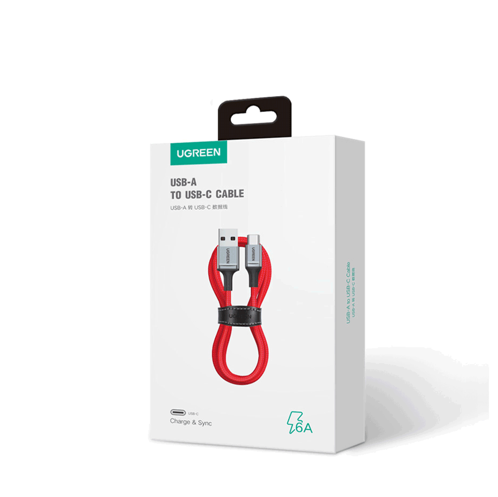 يوجرين وصلة شحن ونقل بيانات تايب سي قوة 6 أمبير طول 1 متر - أحمر