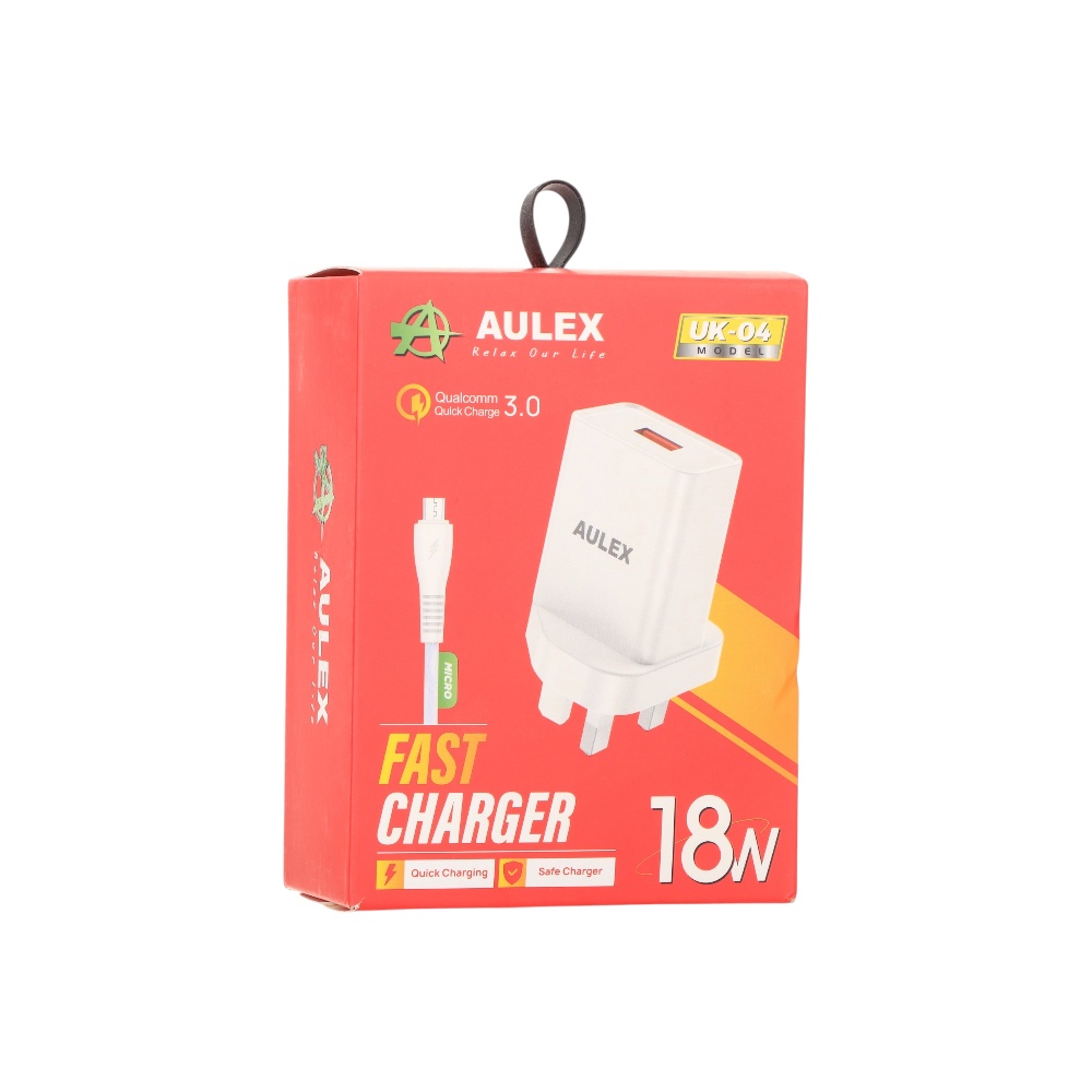  شاحن جداري اوليكس سريع بمنفذ USB وتقنية كوالكوم 3.0 بقوة 18 وات موديل UK-04 - أبيض