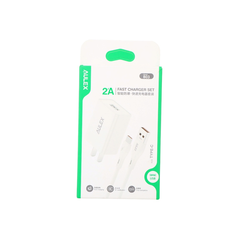  شاحن جداري اوليكس سريع مع كابل تايب سي 2 أمبير طقم شحن سريع موديل B03 - أبيض