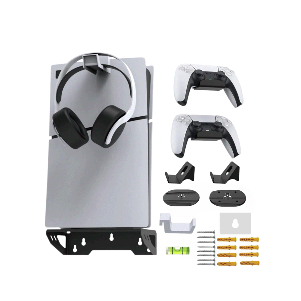 نيو وورلد حامل حائطي لجهاز PS5 العادي وPS5 Slim مع حوامل تحكم وسماعة رأس - موديل CM1492