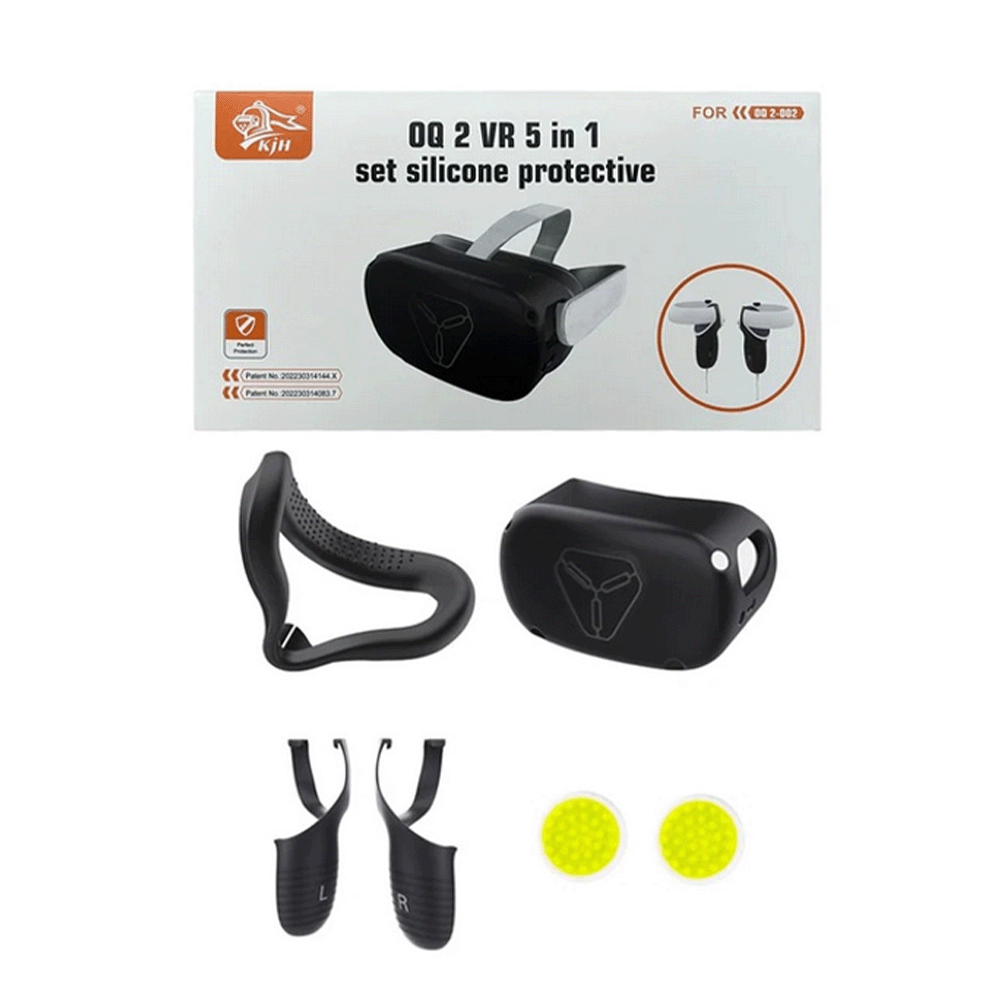 كيه جيه إتش مجموعة أغطية واقية لجهاز أوكولوس ميتا كويست 2 الواقع الافتراضي 5 في 1 - أسود