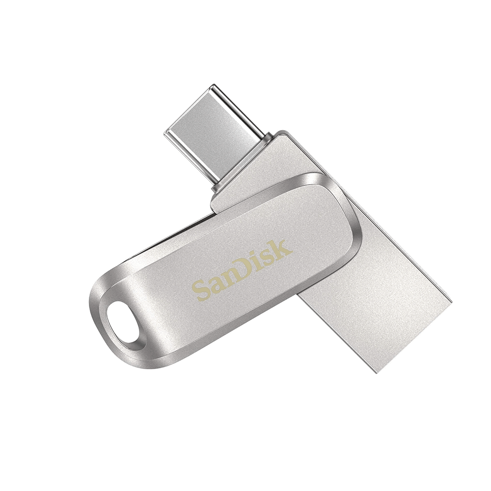 ذاكرة فلاش سانديسك محرك أقراص معدني بمنفذين تايب سي و يو إس بي سعة 1 تيرا - فضي