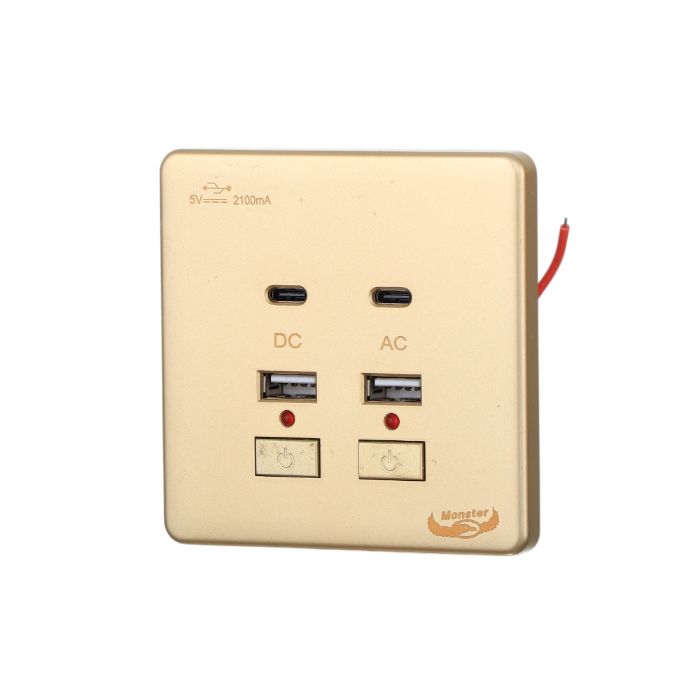 مقبس كهرباء مونيستر شحن يو اس بي 2100 امبير مع منافذ تايب سي موديل M127 - ذهبي