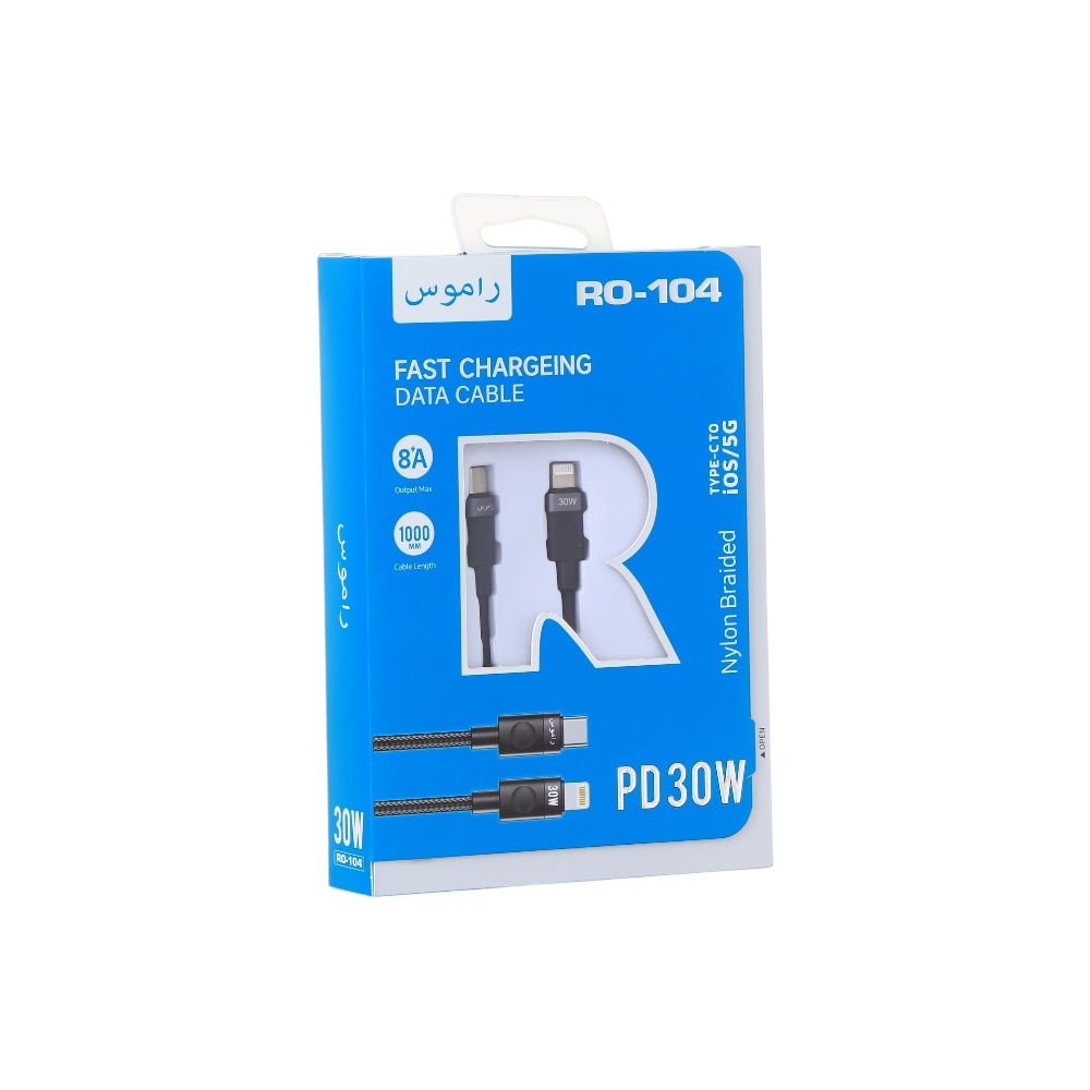  كابل شحن راموس تايب سي لايتنينج 30 وات  1 متر  موديل RO-104 - اسود