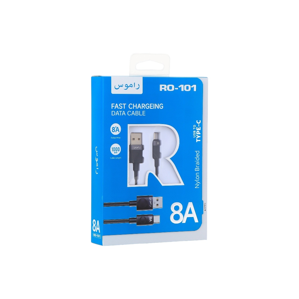  كابل شحن راموس يو اس بي تايب سي 8 امبير 1 متر  موديل RO-101- اسود