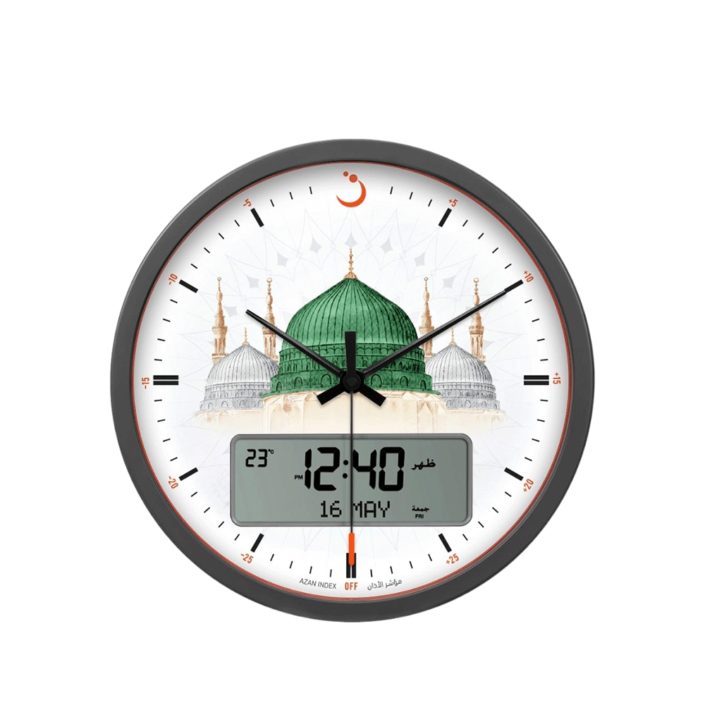 ساعة حائط الفجر شكل دائري بعرض زمني مزدوج رقمي و تناظري موديل CR-23- ابيض