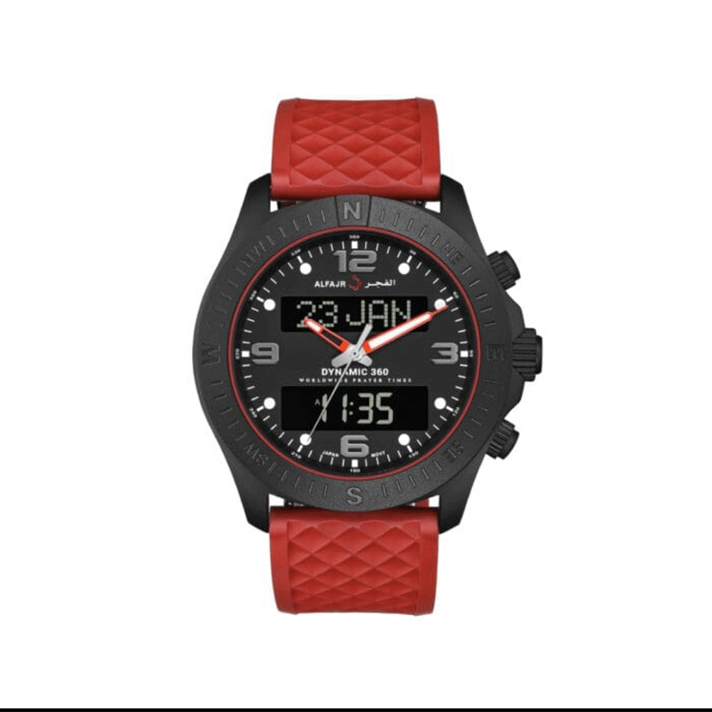 ساعة يد الفجر داينمك بهيكل فولاذ وسوار جلد أحمر - موديل WH-24