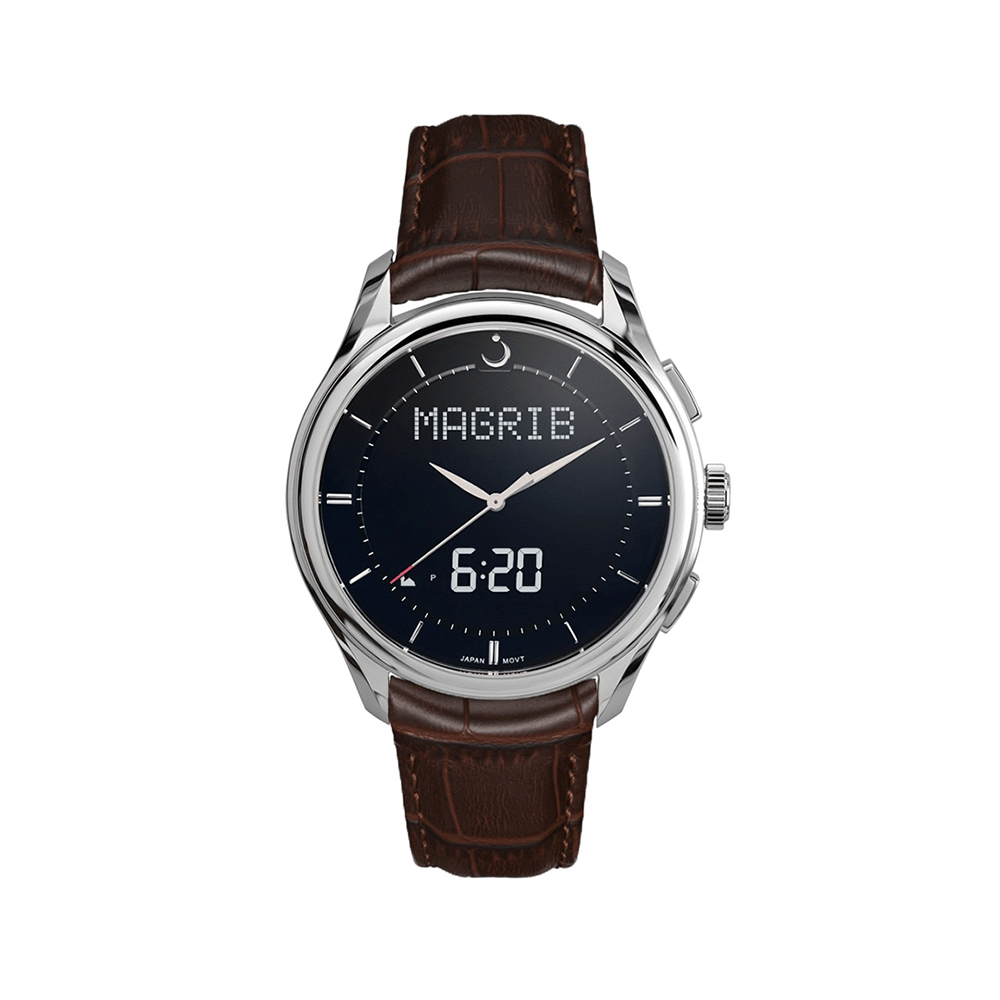 ساعة يد الفجر بهيكل فولاذ وسوار جلد بني - موديل WW-22L