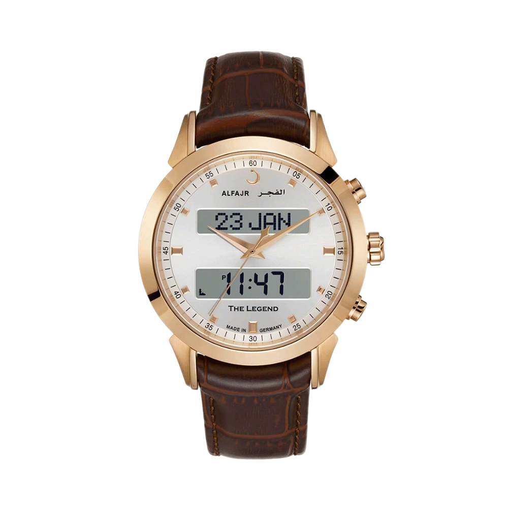 ساعة يد الفجر بهيكل فولاذ وسوار جلد بني - موديل WA-30B