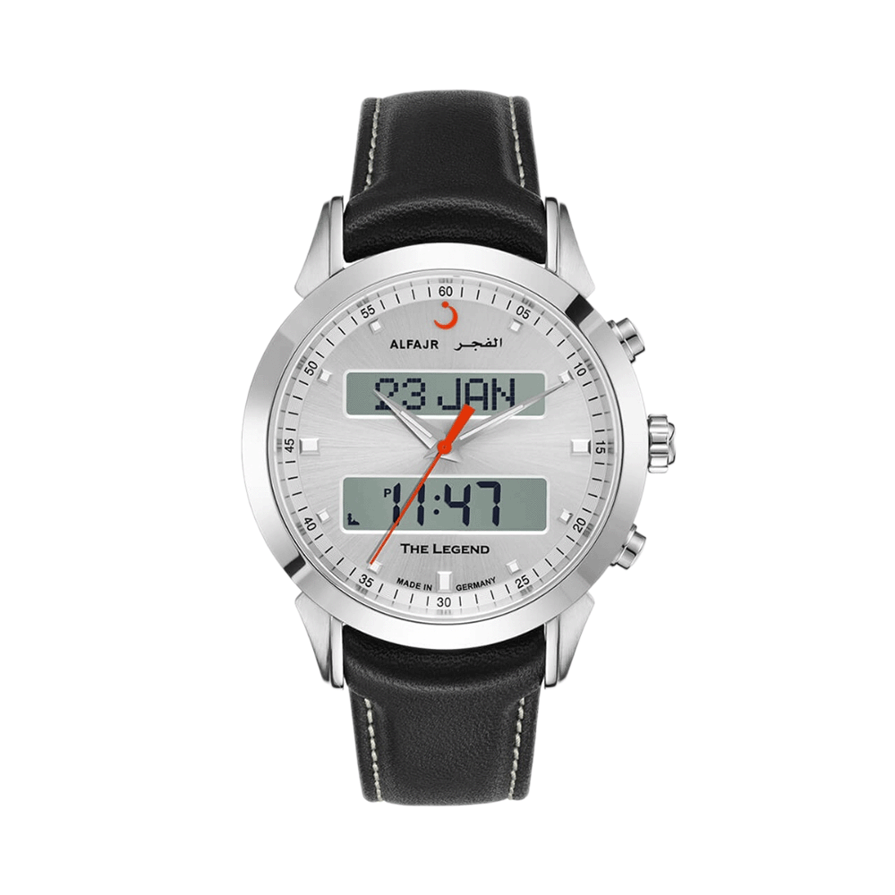 ساعة يد الفجر بهيكل فولاذ وسوار جلد أسود - موديل WA-30L