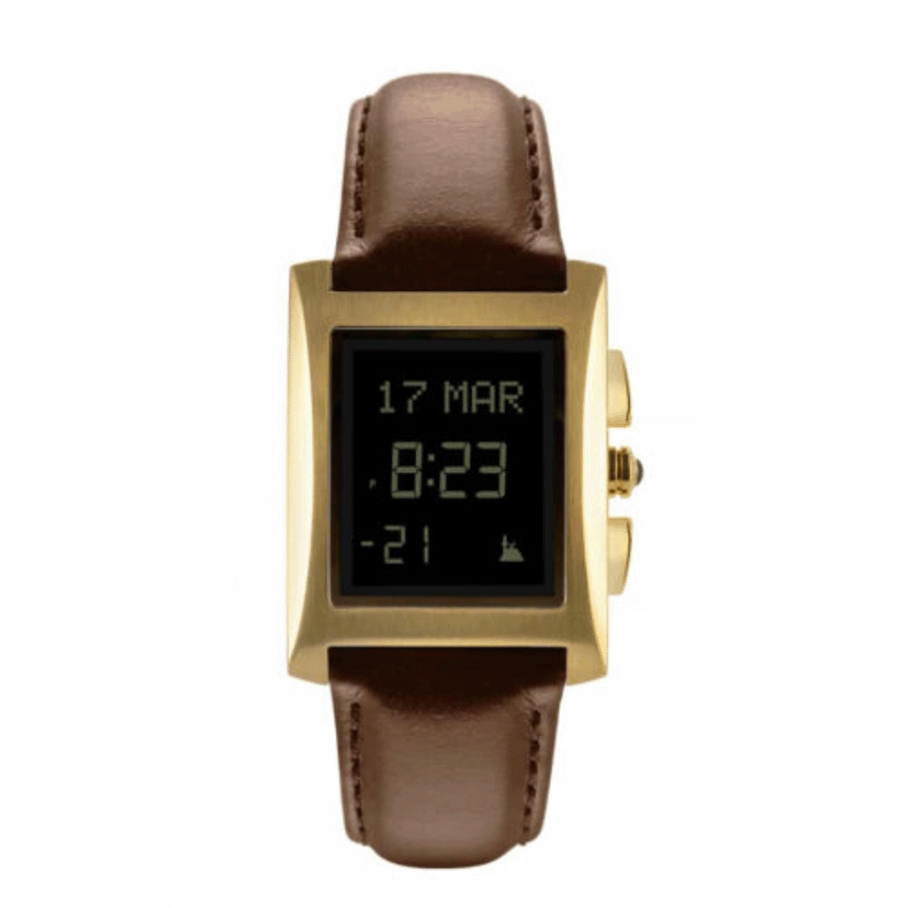 ساعة يد الفجر بهيكل فولاذي مقوس وسوار جلد بني - موديل WL-08L