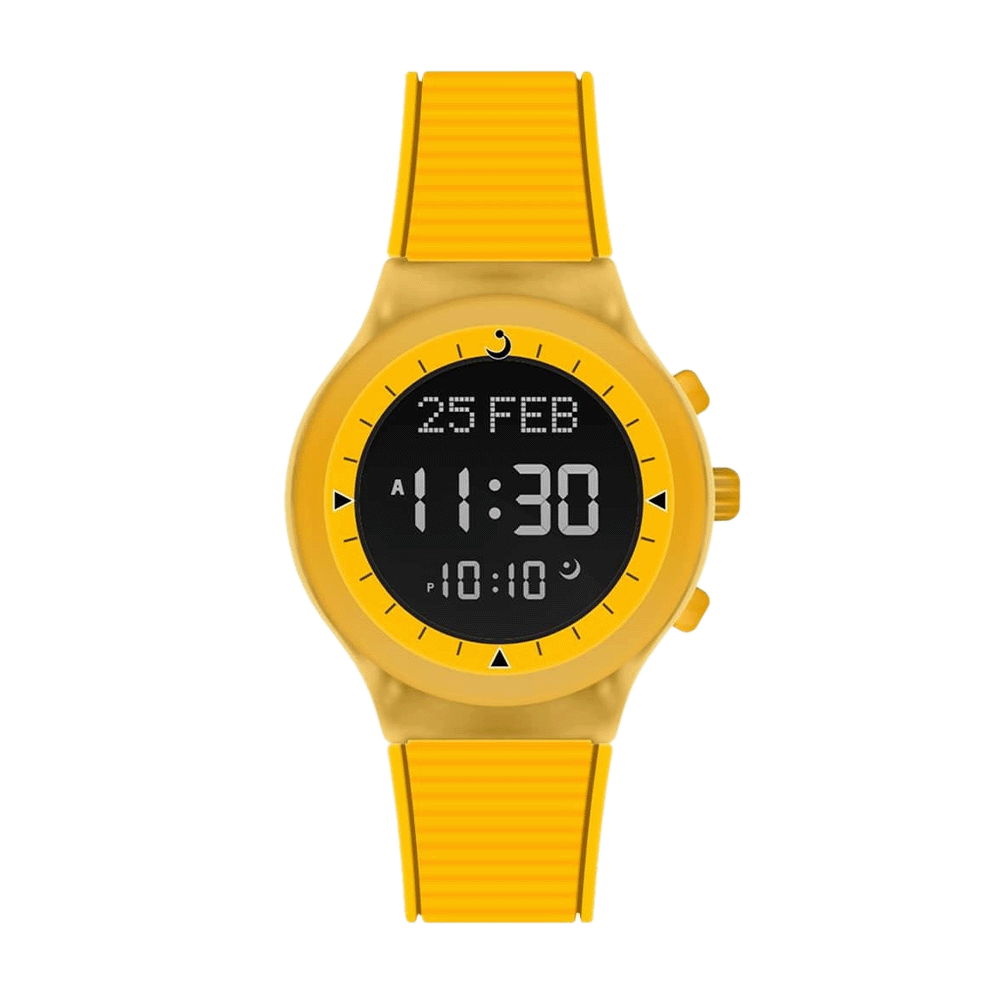 ساعة يد الفجر رياضية بإطار بلاستيك وسوار من السيلكون  موديل WY-16- اصفر