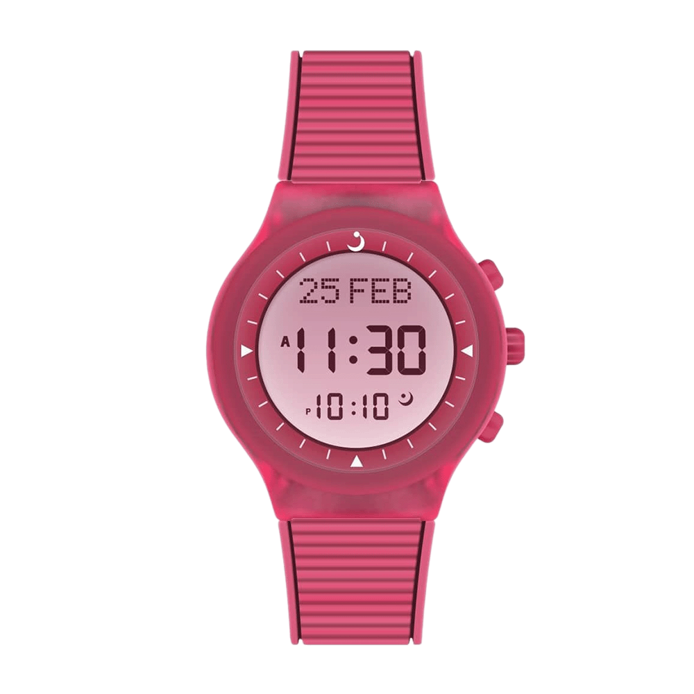 ساعة يد الفجر  رياضية بإطار بلاستيك وسوار من السيلكون  موديل WY-16 - وردي