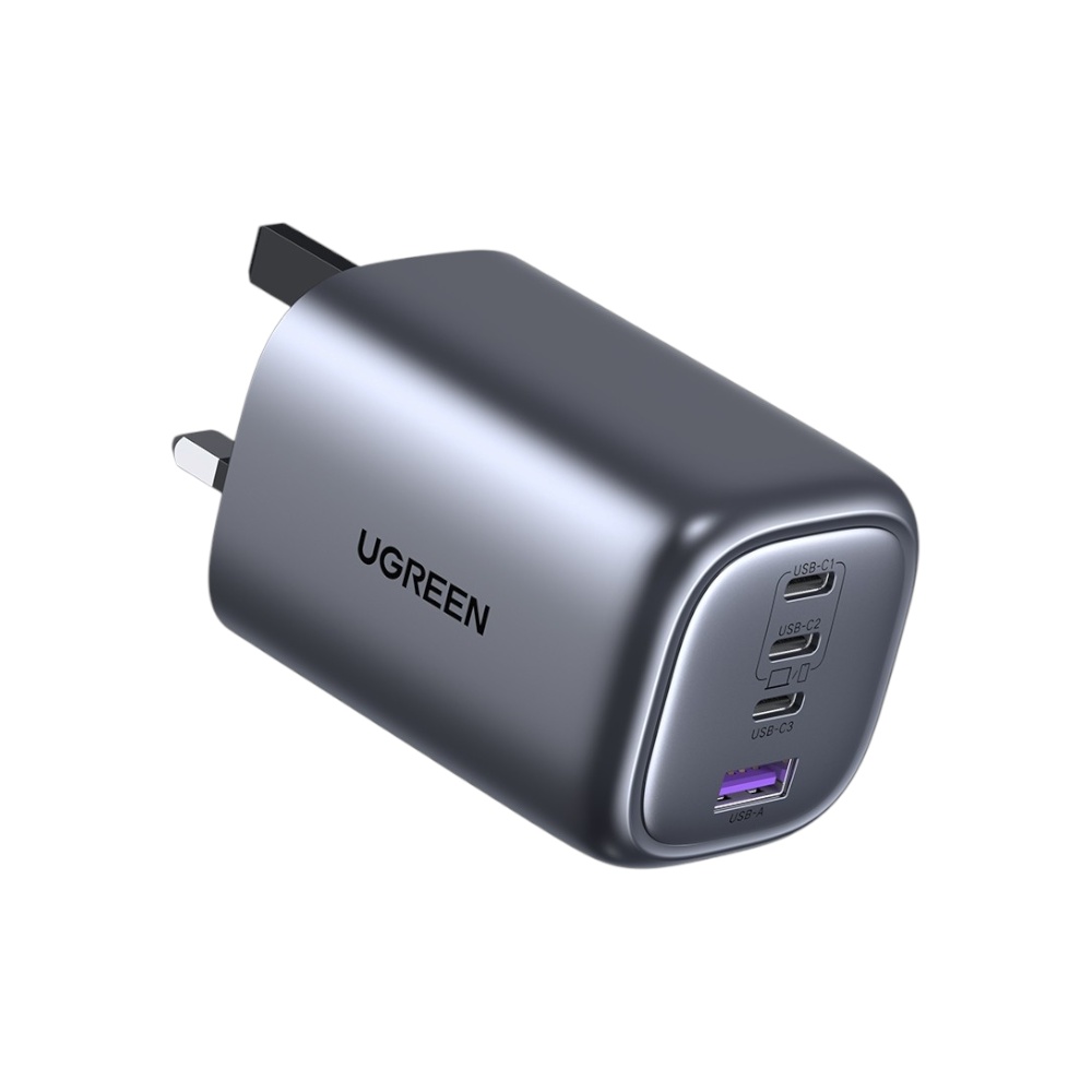  شاحن جداري يوجرين قوة 100 وات PD  بثلاثة منافذ تايب سي ومنفذ مايكرو - رمادي