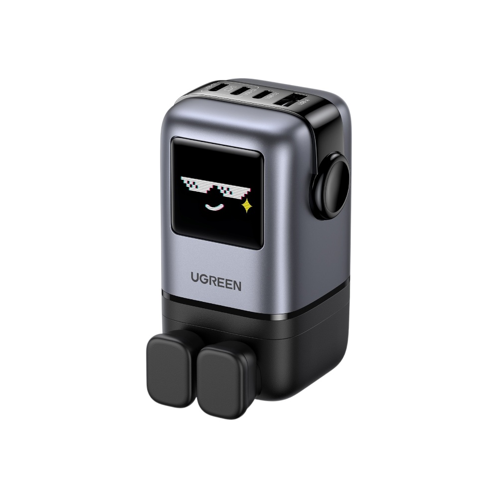 يو  شاحن جداري جرين بقوة 100 وات مع 3 منافذ مايكرو ومنفذ تايب سي - رمادي