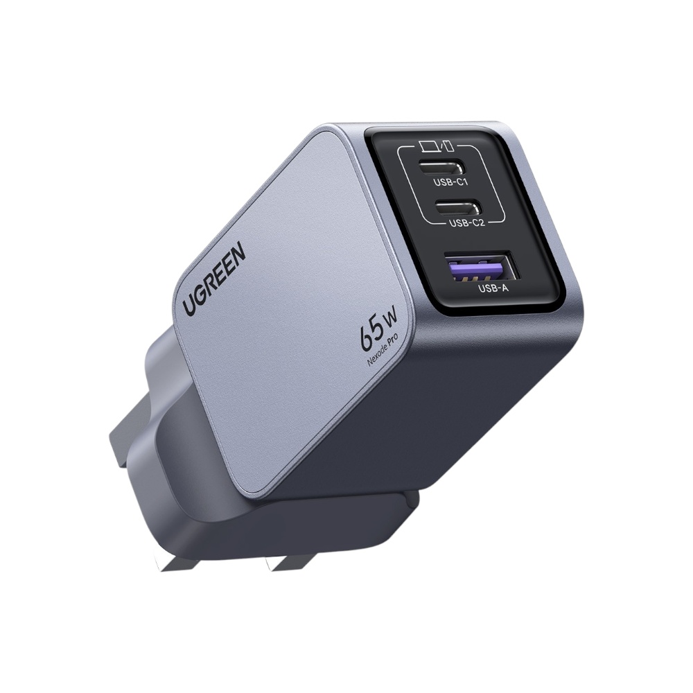  شاحن جداري  يوجرين نيكسود برو بقوة 65 وات مع منفذي تايب سي ومنفذ مايكرو - رمادي