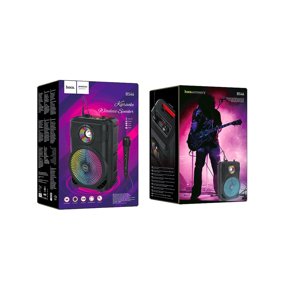 مكبر صوت بلوتوث هوكو مع ميكروفون سلكي موديل BS46 - أسود