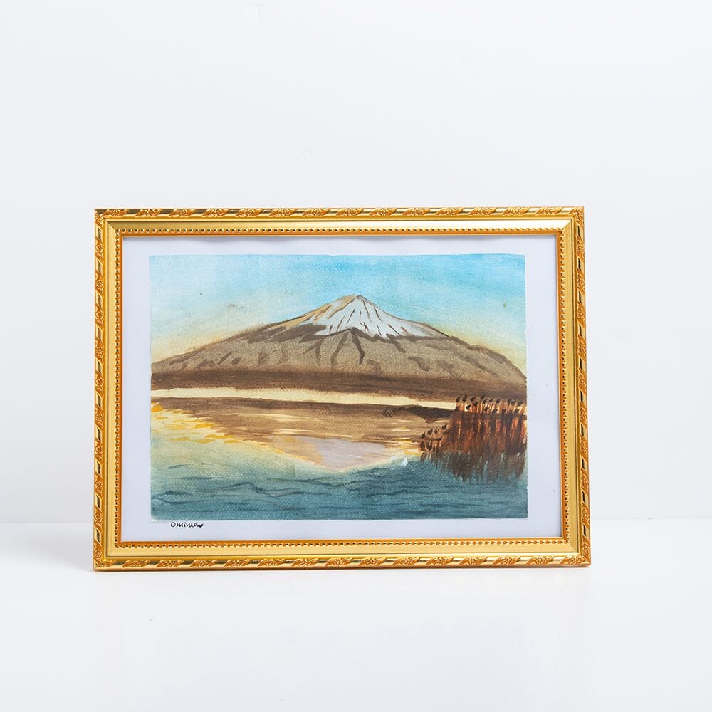 لوحة فنية لاند سكيب برية تجمع بين النهر و الجبل بألوان مائية على ورق - مقاس A5