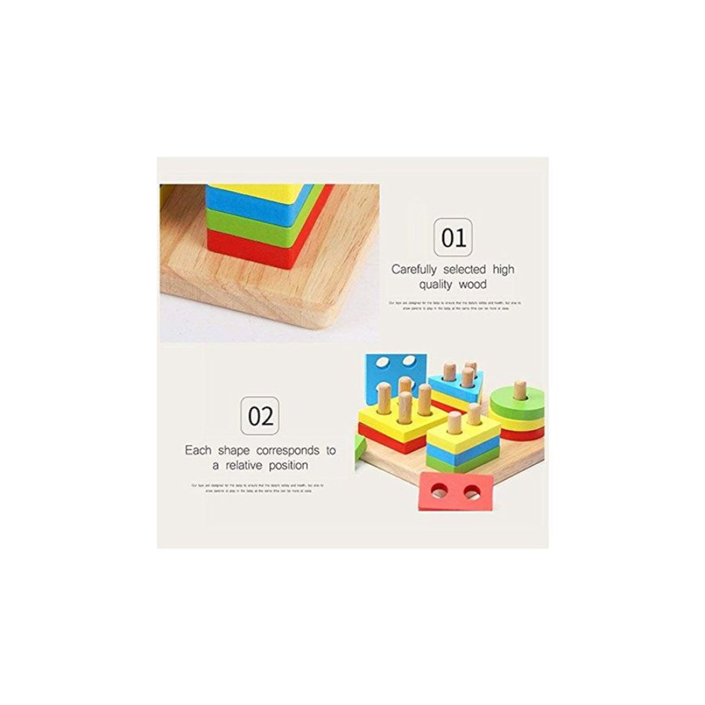 لوزر لعبة تصنيف الأشكال مكعبات خشبية ملونة 16 قطعة - 6.3x5.4x2.6 بوصة