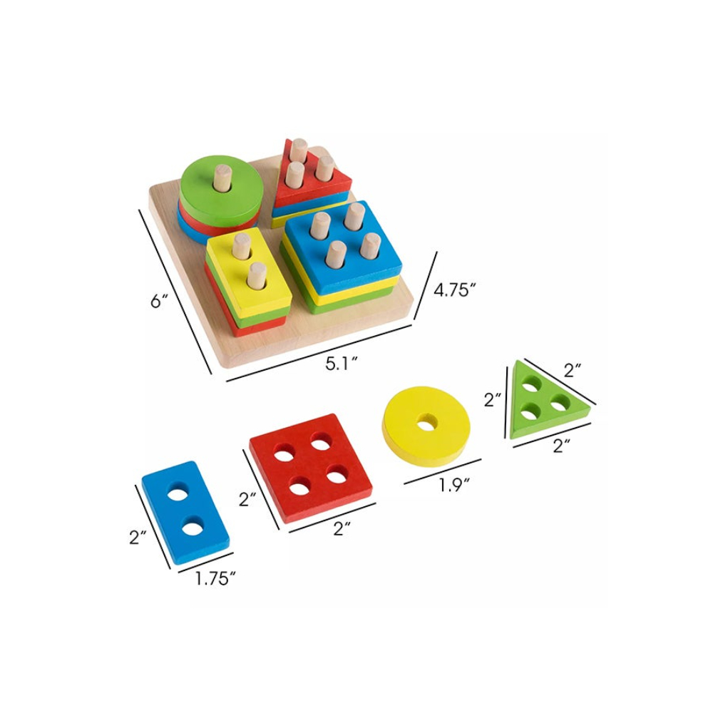 لوزر لعبة تصنيف الأشكال مكعبات خشبية ملونة 16 قطعة - 6.3x5.4x2.6 بوصة