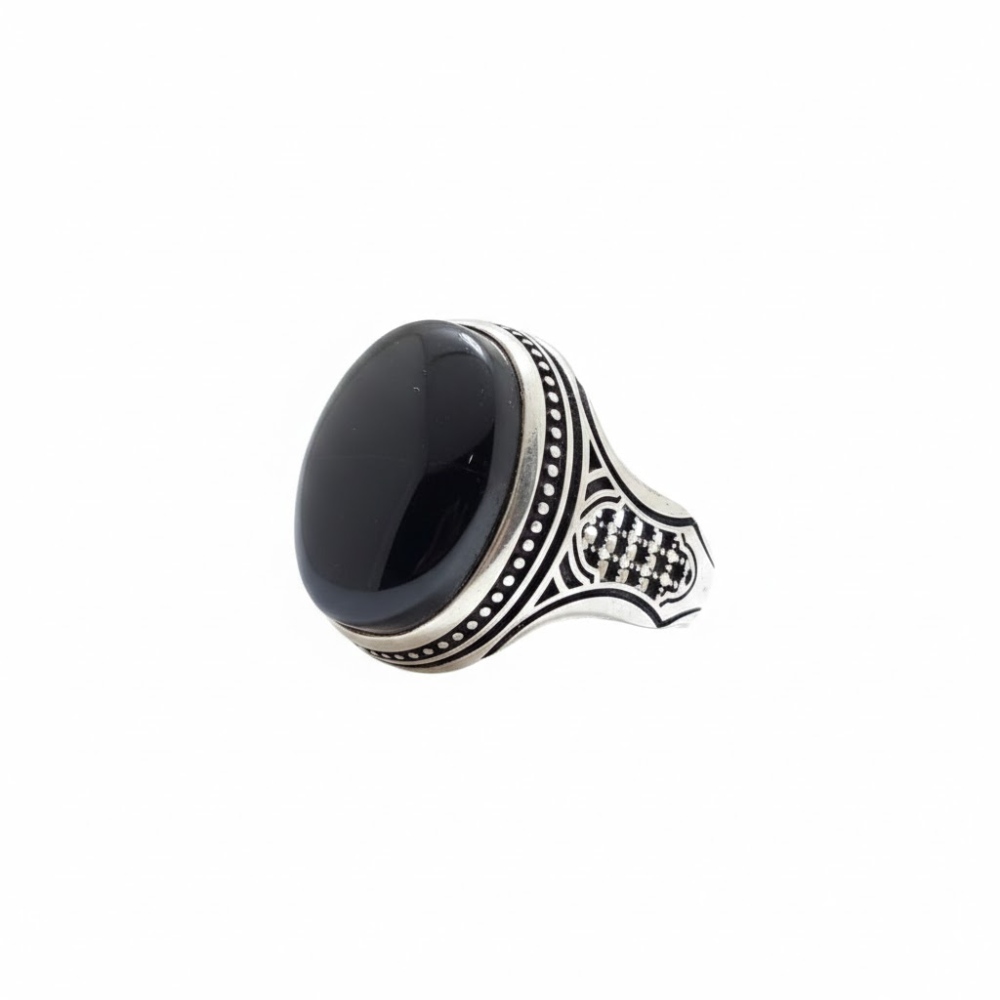خاتم فضه عيار  925 عقيق يماني اسود