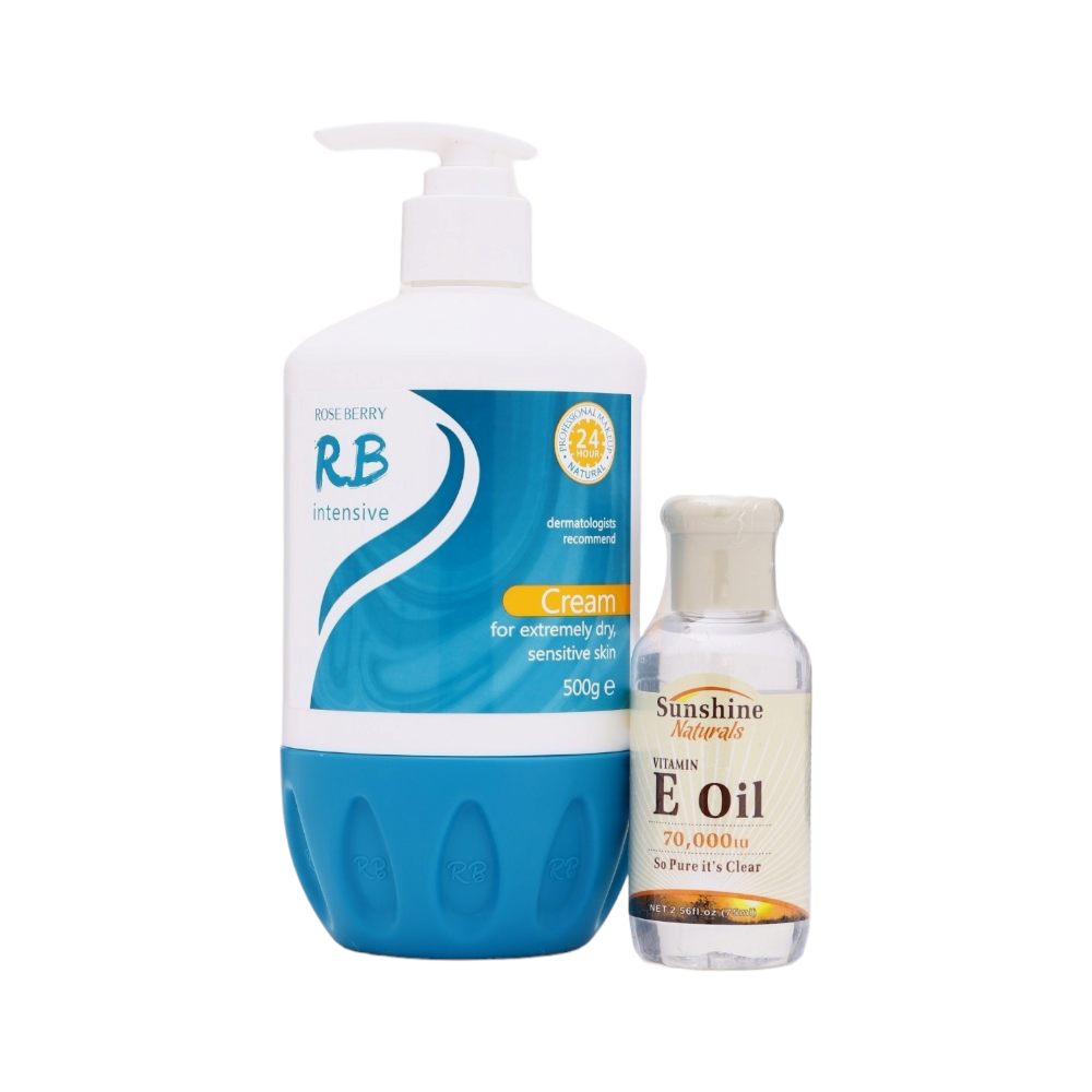 روز بيري كريم الترطيب المكثف 500 مل + زيت فيتامين إي من سن شاين ناتشرز 75 مل