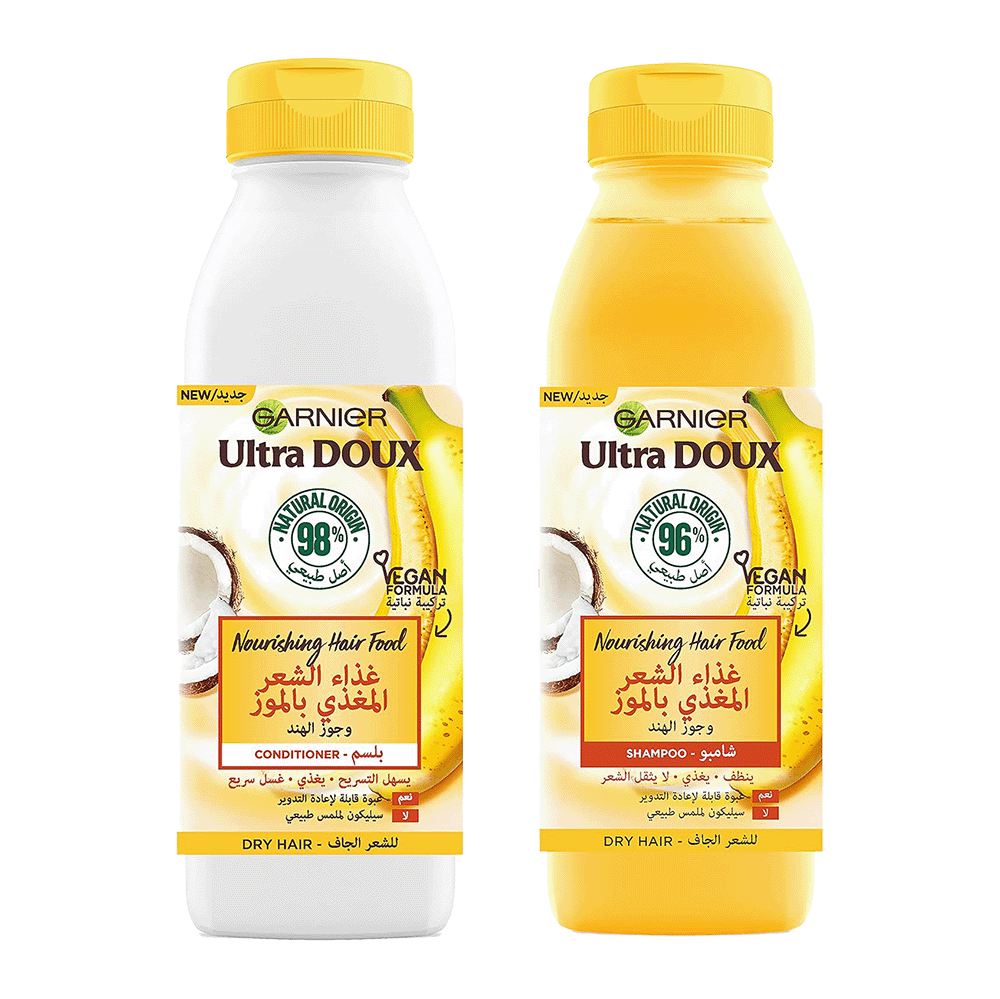 باكج شامبو + بلسم جارنييه فروتكس هير فود بخلاصة الموز 300 مل