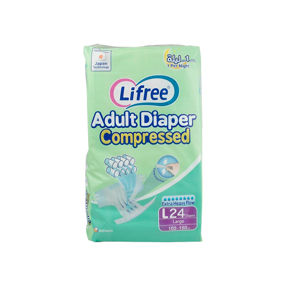 لايفري حفاضات للبالغين مضغوطة مقاس كبير 150-102سم - 24 حفاضة